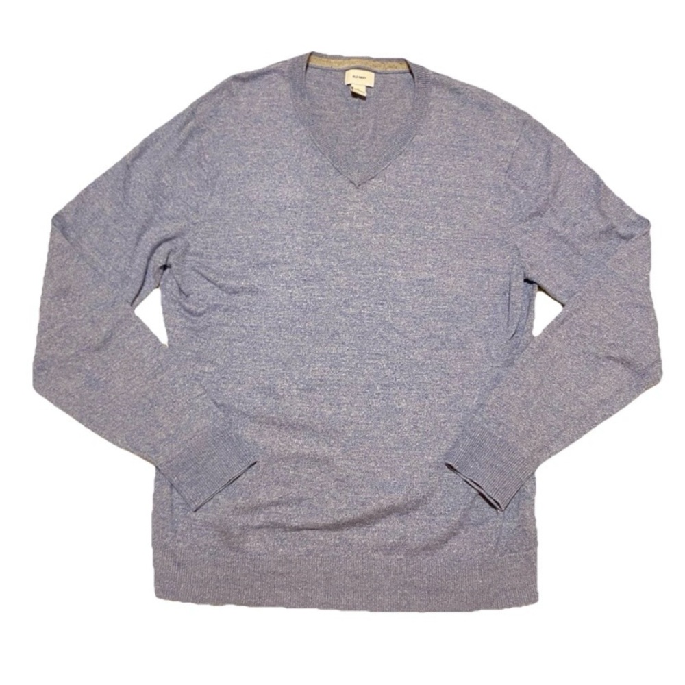 Old Navy V-Neck Sweater Mens Medium Blue Heather Thermal Cotton Long Sleeve